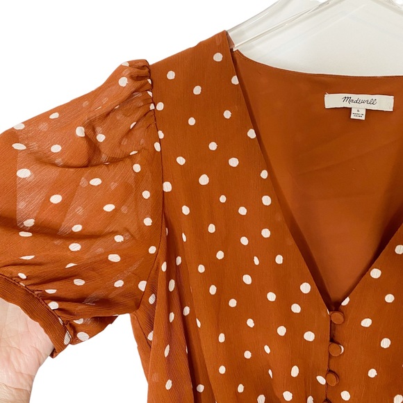 NWT Madewell Smocked Waist Mini Dress Inkspot Dots Brown Polka Dot Pinup Small - Picture 10 of 16